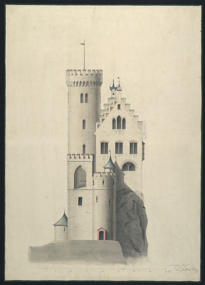 Aufriss einer geplanten Südostfassade von Schloss Lichtenstein (Quelle: HStAS GU 97 Nr. 2)