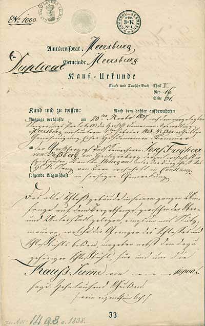 Verkauf des Alten Schlosses in Meersburg an Josef Freiherr von Laßberg für 10.000 Gulden, Meersburg 8. März 1838