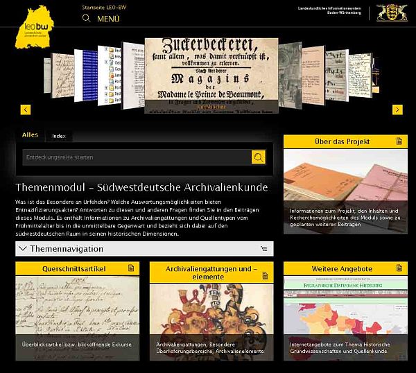 Startseite der Südwestdeutschen Archivalienkunde