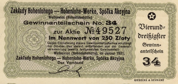 Aktie Hohenlohe-Werke, Polen