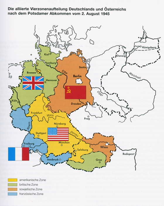 map of occupied german &amp; austrian territories after wwii, american ...