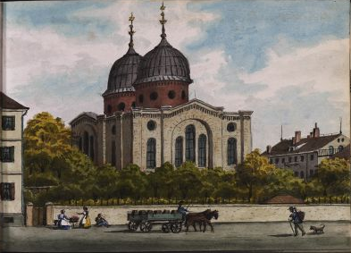"Die Synagoge an der Hospitalstra�e in Stuttgart", Aquarell, 6. Oktober 1868