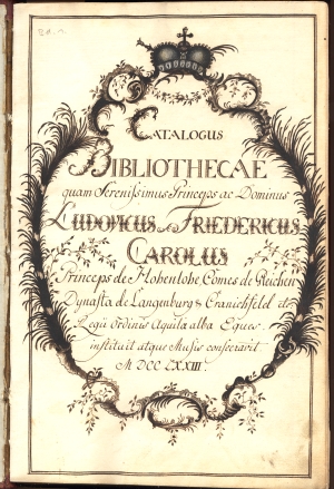 Titelseite aus dem Katalog der Hofbibliothek, 1773 