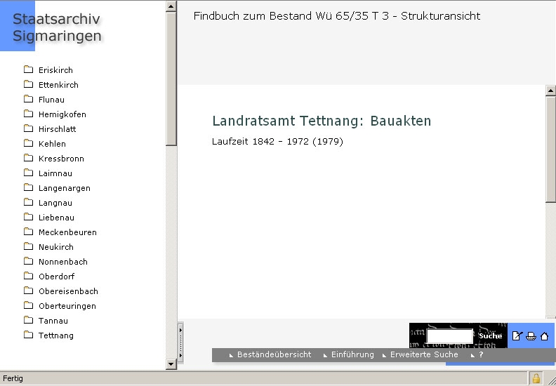 Mit Mitteln der DFG konvertiertes Online-Findbuch des Staatsarchivs Sigmaringen 