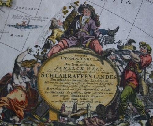 Schlaraffenland - Legende einer Karte aus dem 18. Jh. zum Schlaraffenland.
