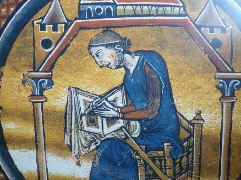 M�nch bei der Herstellung einer Buchmalerei