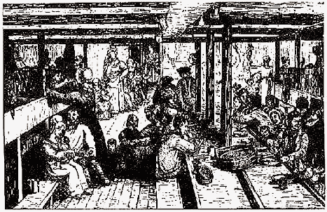 Unter Deck eines Auswanderer-Schiffes, 19. Jahrhundert
