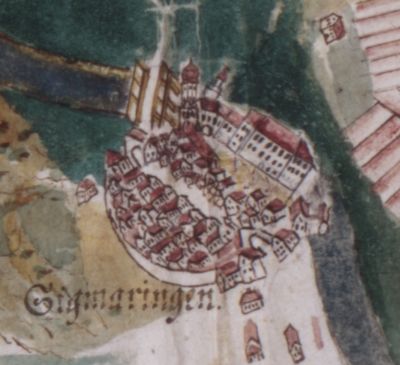 Die Stadt Sigmaringen im Jahr 1772 (Vorlage: Staatsarchiv Sigmaringen K I Sig/10)