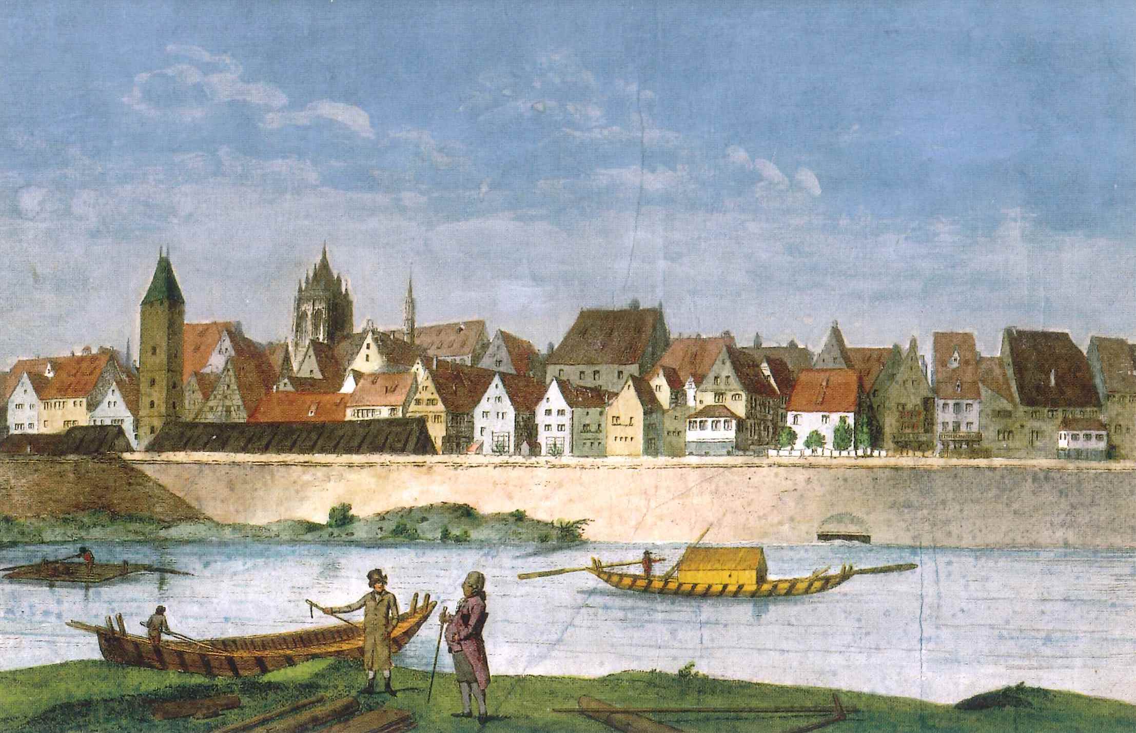 Blick über die Donau nach Ulm 1810 (Vorlage: Institut für donauschwäbische Geschichte und Landeskunde Tübingen)