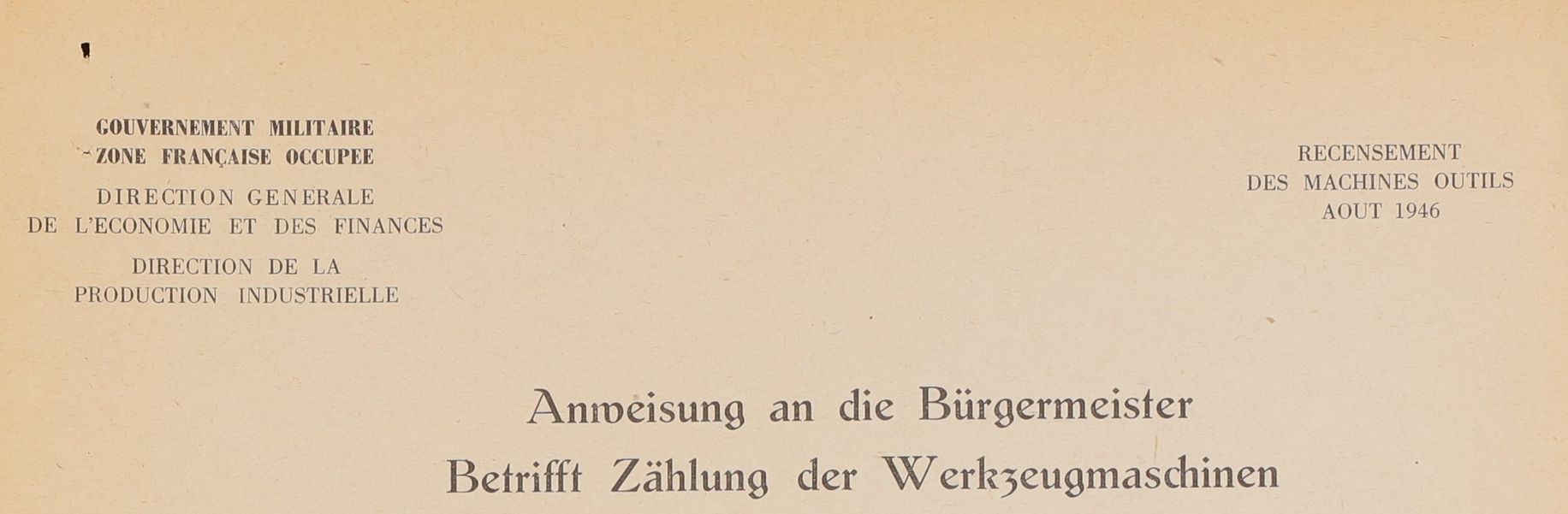 Anweisung der Militärregierung an die Bürgermeister zur Zählung von Maschinen für die spätere Requisition. Vorlage: Staatsarchiv Sigmaringen Dep. 1 T 12 Nr. 16