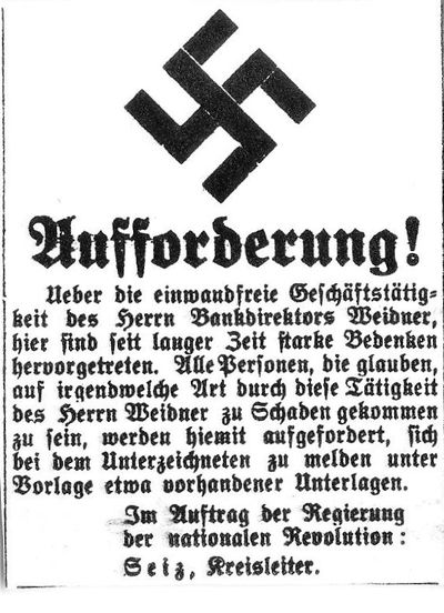 Aufforderung zur Denunziation in der Tauberzeitung 1933 (Vorlage: Tauberzeitung 1933)




