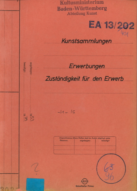 Aktendeckel aus dem Bestand des heutigen Ministeriums für Wissenschaft, Forschung und Kunst Baden-Württemberg