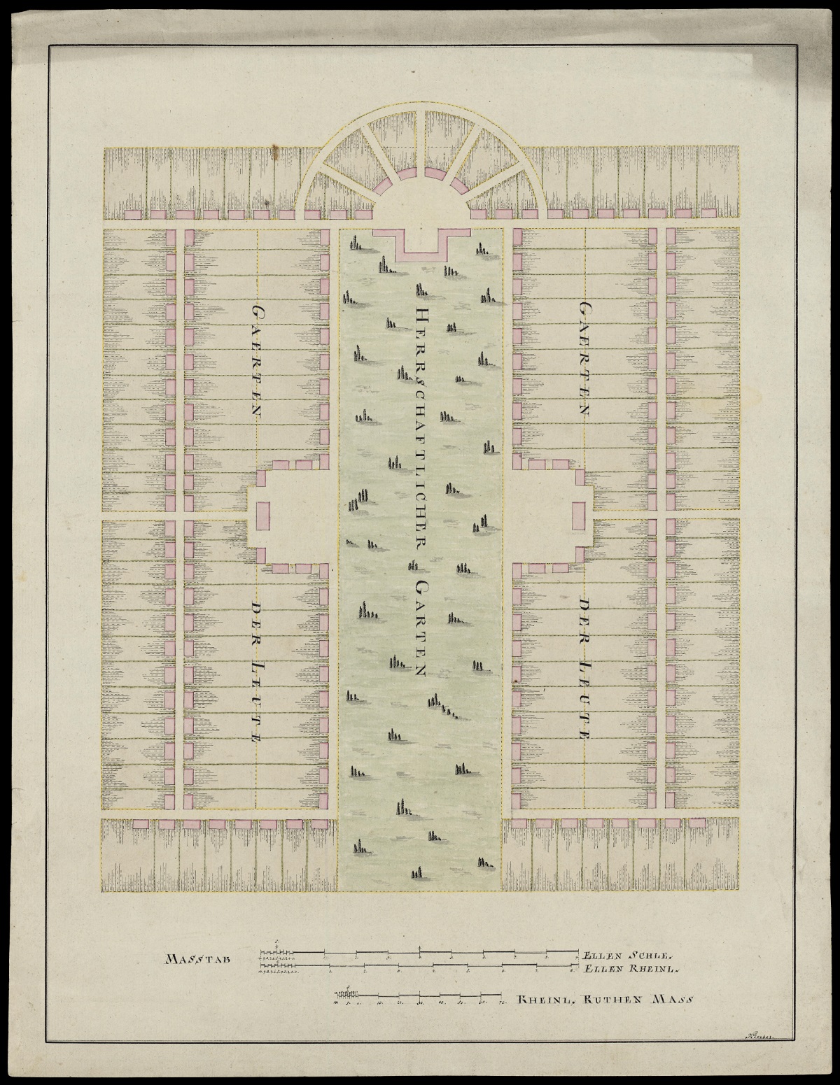 Detailplan zum Garten Herrschaftlicher Garten und Garten der Leute, Zeichnung, vor 1821