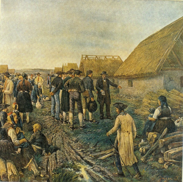 Gemälde von Stefan Jäger, Die Einwanderung der Deutschen, 1910