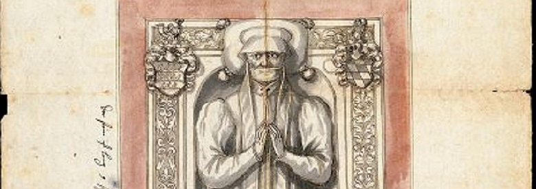 Getuschte Federzeichnung der Deckelplatte des Grabmonuments von Sabina von Württemberg