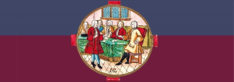 Zu sehen ist ein Buchcover mit weißem text auf lila- und pinkfarbenem Hintergrund, sowie eine Zeichnung.