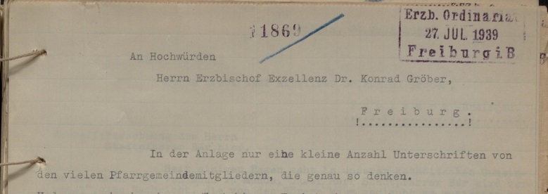 Bürkle: Katholische Kirche und NS in Baden und Wertheim Anschreiben