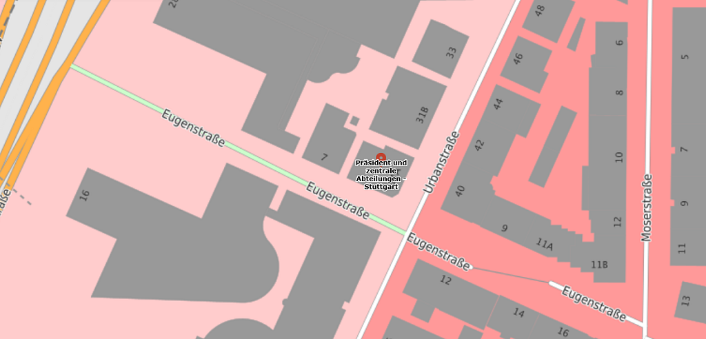 Screenshot Karte - Präsident und zentrale Abteilungen - Stuttgart