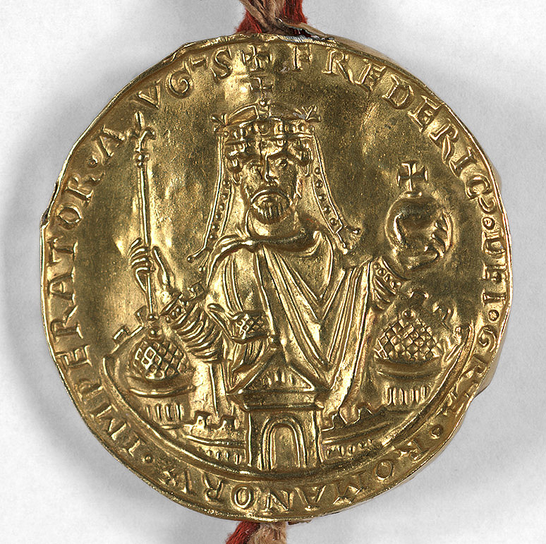 Goldbulle Kaiser Friedrich I.;
Signatur: GLAK A 138