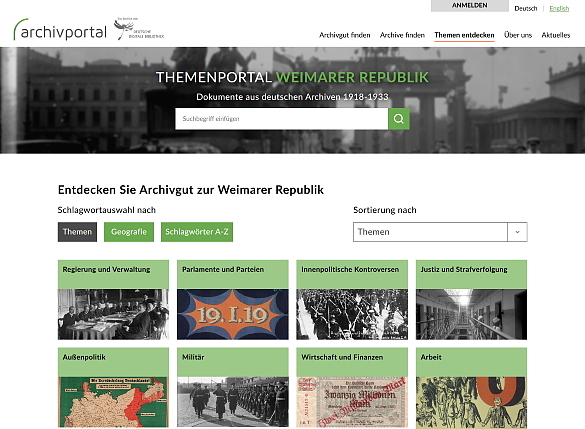 Themenportal Weimarer Republik im Archivportal-D (Screenshot der Startseite)