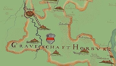 Der Ausschnitt der württembergische Gebiete zeigt die Grafschaft Horburg.