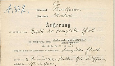 Gesuch der Franziska Ebert um Ausstellung eines Staatsangehörigkeitsausweises