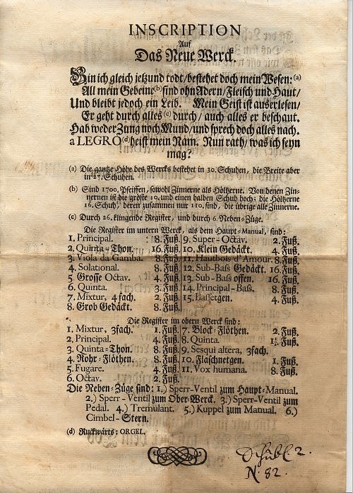 Disposition der alten Orgel in Öhringen