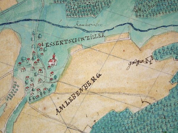 Ausschnitt aus einer Karte der Herrschaft Achberg (Signatur: Staatsarchiv Sigmaringen Ho 86 T 1 Nr. 447), Kartograph: Johann Jacob Heber (1666-1724) (?)