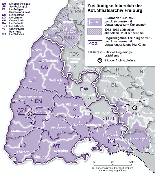 Zuständigkeit des Staatsarchivs Freiburg