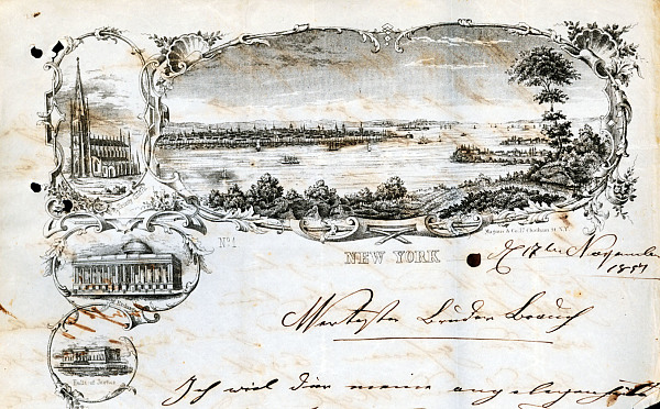 Die Skyline von New York in einem Auswandererbrief von 1851: Staatsarchiv Freiburg B 704/ Nr. 76