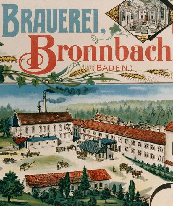 Werbeschild der Fürstlich Löwenstein-Wertheim-Rosenberg‘schen Brauerei Bronnbach (Ausschnitt) (Vorlage: Staatsarchiv Wertheim A-57 I Nr. 25)