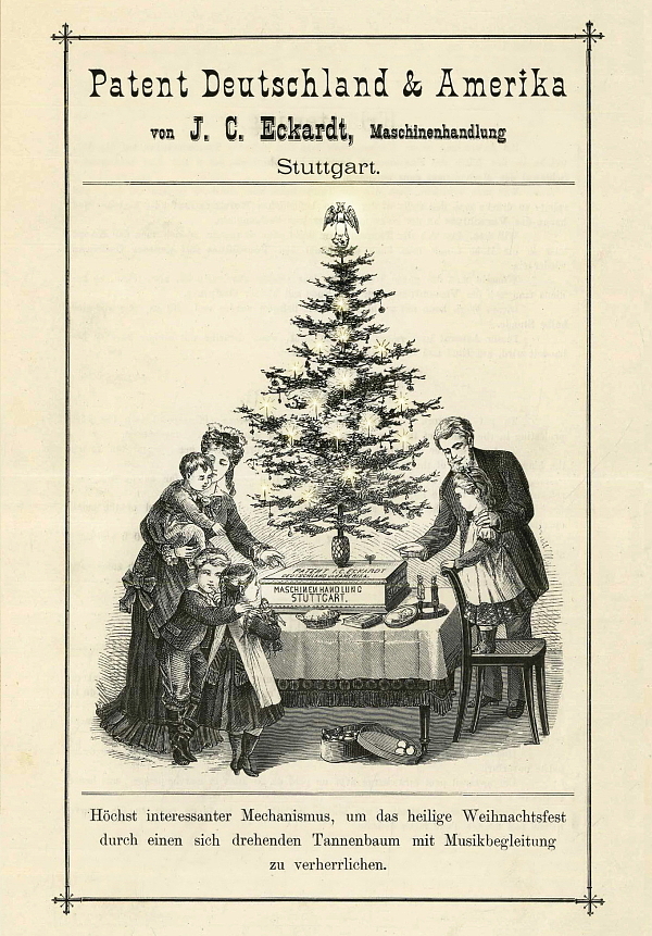 Patent des Mechanikers J. C. Eckhardt in Stuttgart auf einen drehbaren Christbaum, 1877