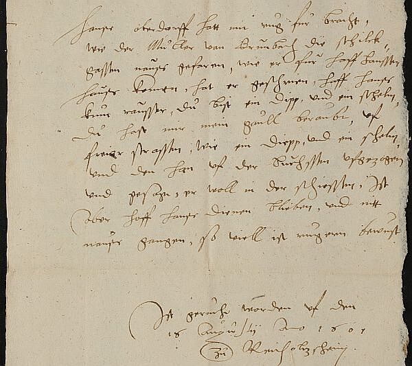 Rugzettel aus Reicholzheim, 1601 (Vorlage: LABW StAWt G-Rep. 102 Nr. 534)