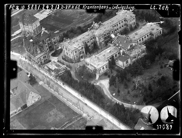 Leutnant Zeh, Luftbild: Krankenhaus Ludwigsburg, 1918