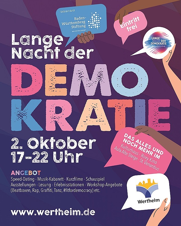 Lange Nacht der Demokratie 2026 in Wertheim Plakat