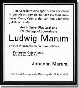 Todesanzeige aus der Badischen Presse